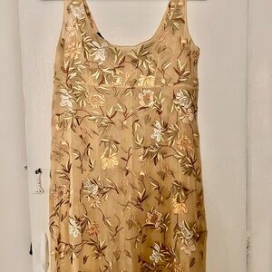 DKNY Tan Dress with Floral Embroidery